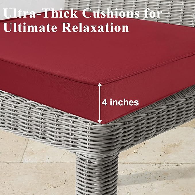 Outdoor Chair Cushions Set of 2 for Patio Furniture 24x24x4 Inch Waterproof Patio Chair Cushion 3 Year Color Fastness Square Elastic Foam Garden Couch Pads with Ties and Handle,Red