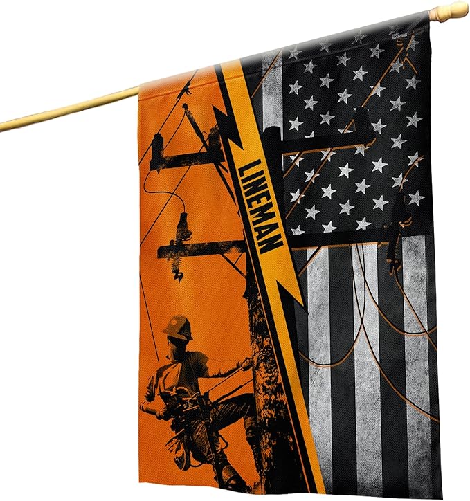 FLAGWIX Lineman American Flag - Independence Day, 4th of July Decorations Outdoor Flags, Patriotic Decor for Home, Yard, 30x40 House Flag - Double Sided, Heavy Duty Canvas, Decorative Outdoor Flags