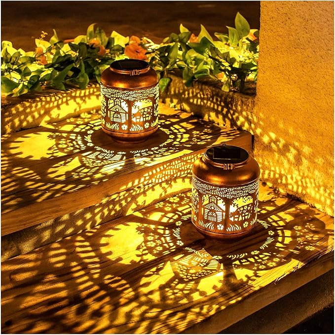 2 Pack Cow Solar Lanterns Outdoor Waterproof Hanging Solar Lights Cow Gifts for Women Men Mom Metal Decorative LED Outdoor Lanterns for Patio, Lawn, Landscape, Garden Decor, Yard Decorations