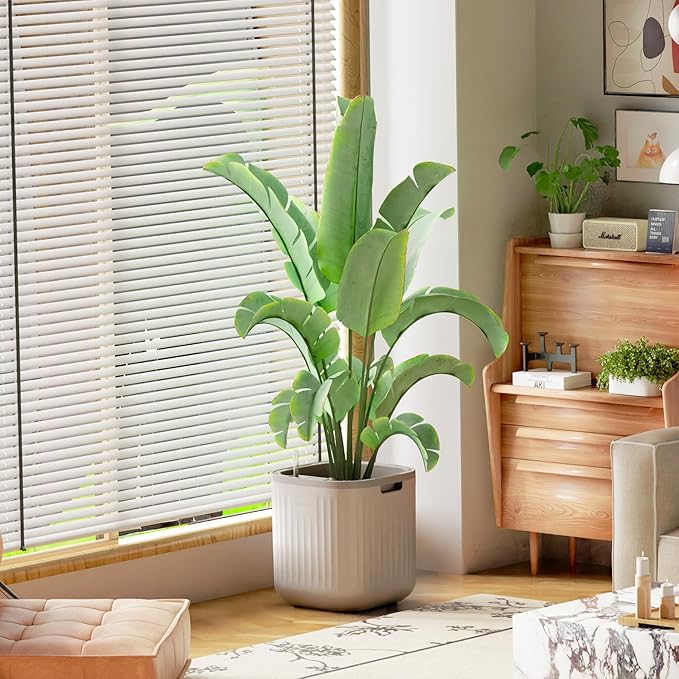 Vego garden Planters for Outdoor & Indoor Plants, Large Plant Pots with Self Watering, 15" Tall Large Plant Pots with Trellis for Flowers Plants Decor, Fog Gray