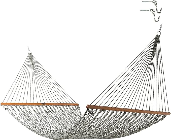 Original Pawleys Island 14DCOTG Deluxe Green Oatmeal Heirloom Tweed DURACORD Rope Hammock with Extension Chains & Tree Hooks, Handcrafted in The USA, 450 LB Weight Capacity, 13 ft. x 60 in.