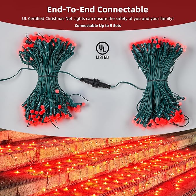 Led Net Lights Christmas Lights Outdoor Red Christmas Net Lighting with 121Led Mini Globe Lights 5ftx5ft, Outdoor Indoor Fairy Mesh Net Lights for Christmas Trees, Bushes, Shrubs Decorations