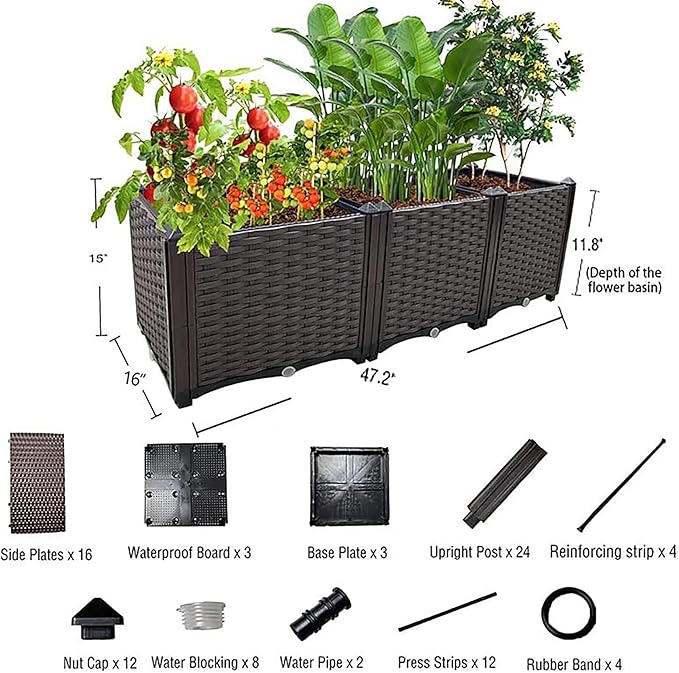 Raised Garden Bed Planter for Outdoor Plants Planter Box Elevated Garden Boxes Deepened Plant pots Perfect for Garden Patio Balcony Deck to Planting Flowers Vegetables Tomato and Herbs