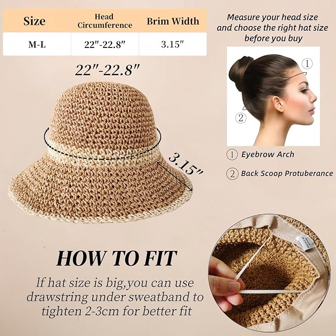 Floppy Big Beach Straw Hats for Women Foldable Summer Wide Brim Packable Sun Hat Womens Travel Straw Fedora Hat