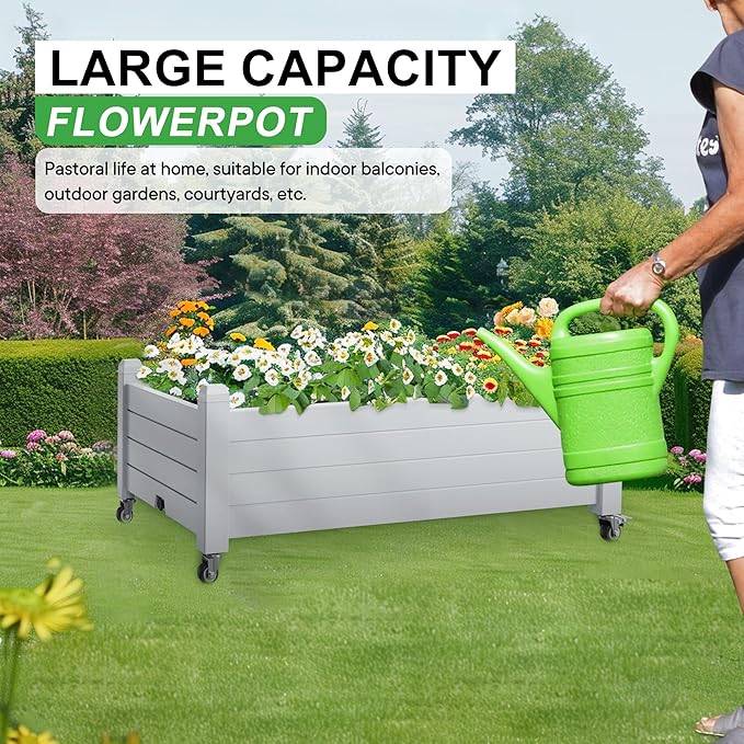 Elevated Raised Garden Bed with Legs,Outdoor Large Resin Patio Planter Box Stand Divisible with Drain Plug,Water Monitor for Plants Vegetables Flowers Fruits(Ashen)