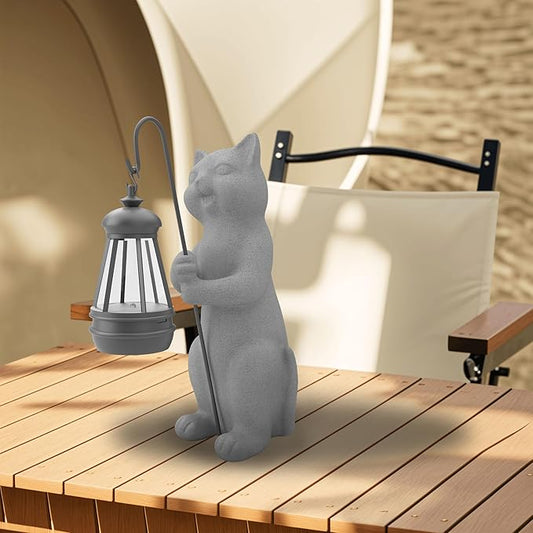 Solar Cat Garden Statue 10 Inch Porch Patio Decor for Outside Yard Decoration Outdoor Unique Housewarming Gardening Birthday Gifts for Cat Lovers Women Grandma