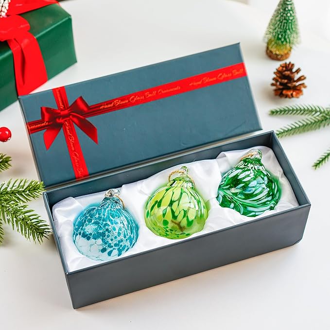 3pcs Hand Blown Glass Gazing Balls Blown Glass Christmas Ornament Balls Hanging Friendship Balls for Home Window Outdoor Garden Patio Decor