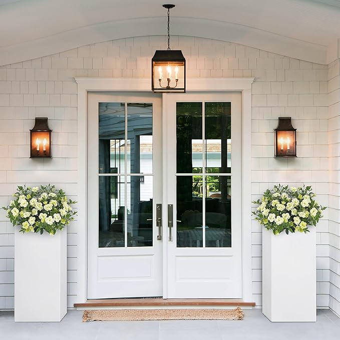 Metallic Heavy Tall Outdoor/Indoor Planter Box, Seamless Metal Planter, Rectangular, 14”Lx14”Wx30”H, ‎25 Pounds Each, Pure White, No Assembly and Seamless, Set of 2