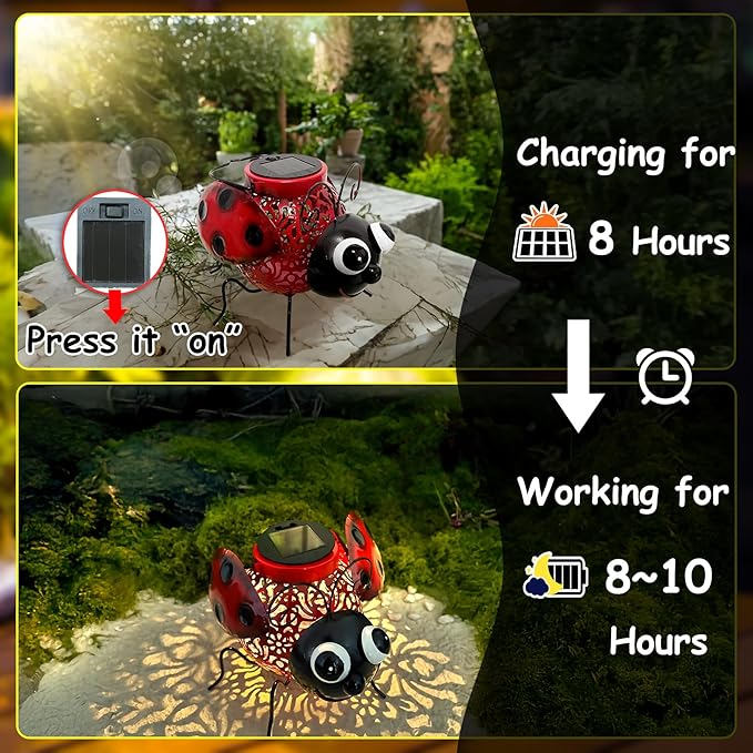 Teaeeno Ladybug Solar Light Lantern Garden Decor,Metal Animal Decorative Ladybug Sculpture,Garden Yard Lawn Backyard Ornament Decor,Home, Lawn, Patio,Metal Animal Ornament, Women/Gardening Gifts