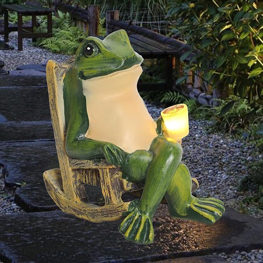 Miniature Frog Garden Statue Solar Light Frog Outdoor Decor Frog Figurine for Outdoor Indoor Home Lawn Yard Balcony Porch Patio Housewarming Gift for Women Mom Grandma 3.74"x2.75"x3.93"