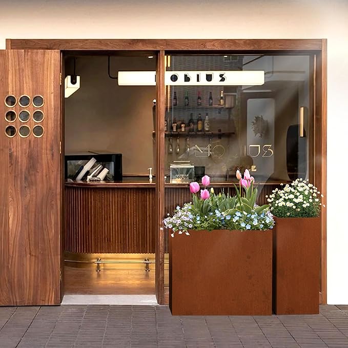 Corten Steel Metallic Heavy Planter for Outdoor Plants 24"x10"x24" Metal Planter Spliced Flower Pot with Partitions for Outside,Indoor,Garden (Corten, 24 * 10 * 24)