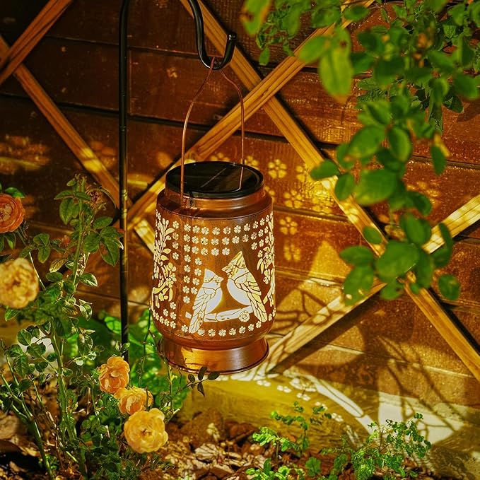 Cardinal Solar Lanterns Outdoor Waterproof, 5.9" Dia, 8.7" H Large Solar Lantern Light with Upgraded 2000mAH Battery, Birthday Gifts for Women Mom Grandma, Garden Decor for Patio Yard Lawn
