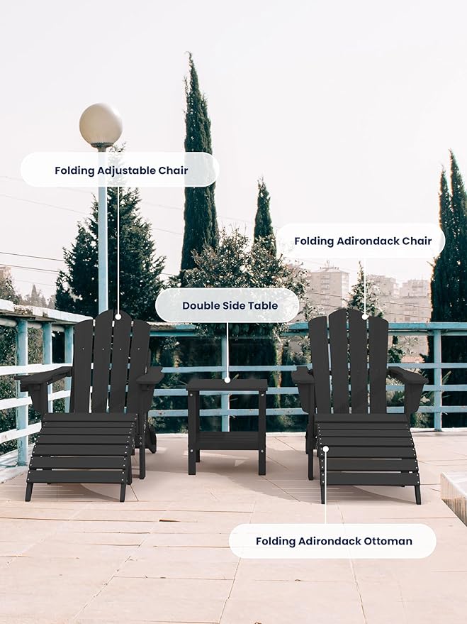 KINGYES Folding Adirondack Ottomans Set of 4 for Adirondack Chair, Black