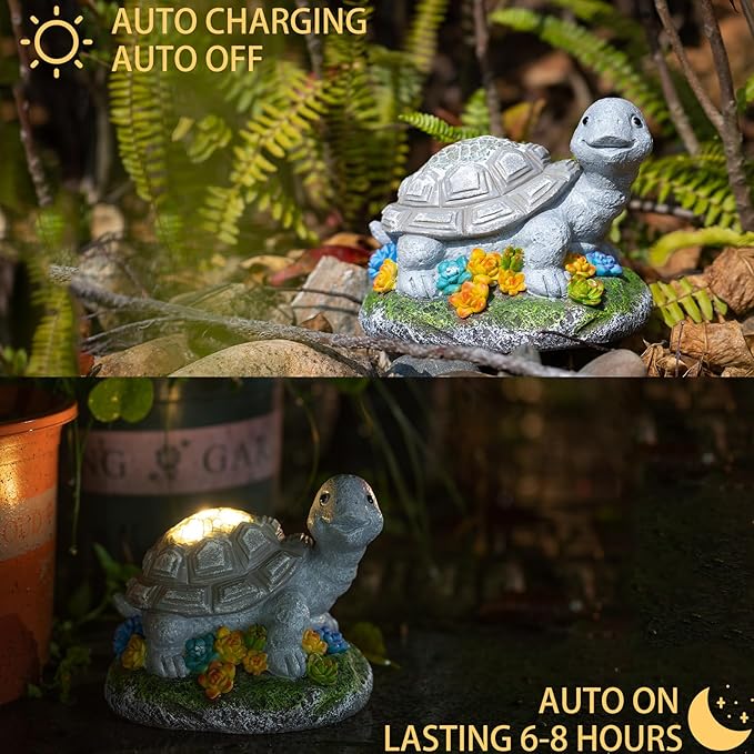 Garden Statue Turtle,Solar Turtles Decor for Outdoor,Resin Tortoise Figurine with Solar Light for Patio,Balcony,Yard,Lawn Ornament,Perfect Garden Gift