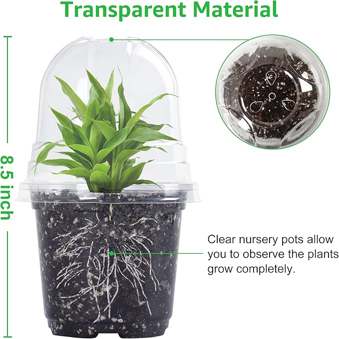 Bonviee 36 Packs 3.5/4/5 Inch Clear Nursery Pots with Humidity Domes, Variety Sizes Seed Starting Pots with Drainage Holes, Transparent Garden Containers for Succulents, Flowers and Cactus-Clear