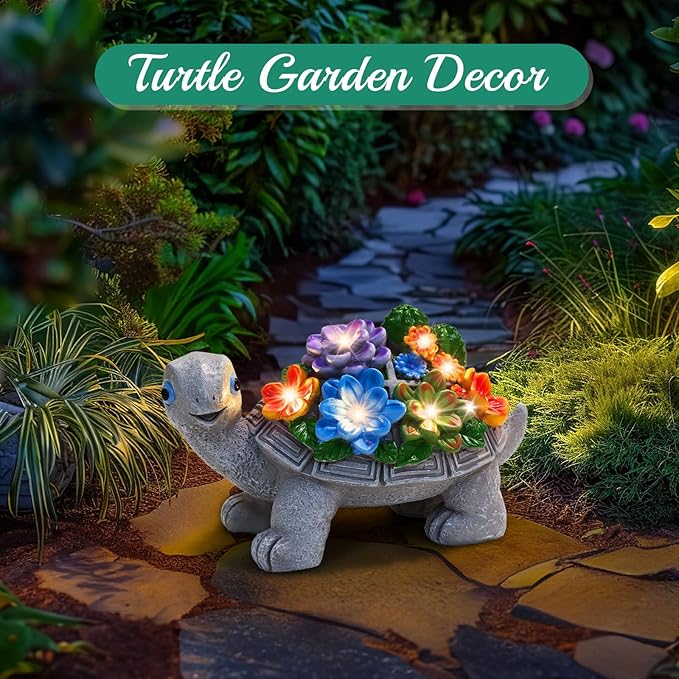 Linkax Solar Lights Outdoor LED Figurine Garden Decor for Outside Patio Yard Home, Easter Mothers Day Birthday Gifts for Women Mom Grandma Wife Daughter, A Bundle of Turtle and Butterfly Statues