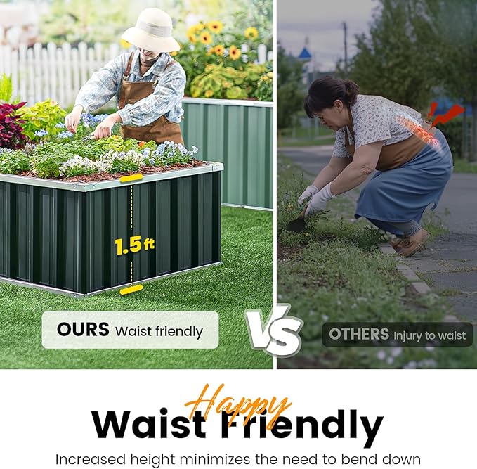 KING BIRD Galvanized Raised Garden Bed with 2 Installation Methods for DIY, 101" x 36" x 18" Heightened Planter Kit Box Outdoor for Deep-Rooted Vegetables, Flowers, Dark Grey