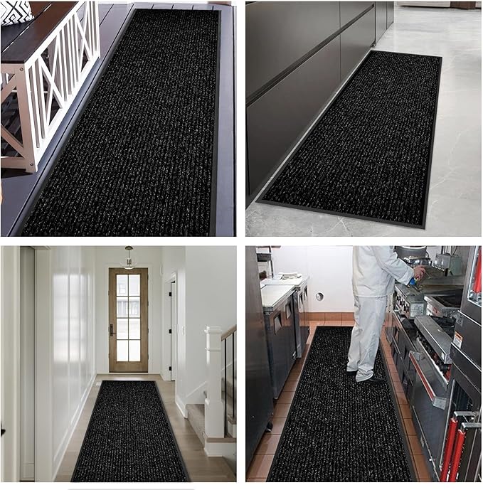 fani Heavy Duty Large Outdoor Indoor Entrance Black Doormat Waterproof Low Profile Entrance Rug Front Door Mat Patio Anti-Skid Rubber Back, 35x72 inch (Black)