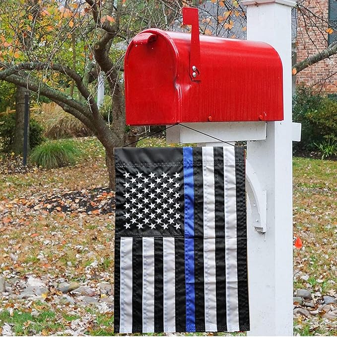 US Embroidered Thin Blue Line Garden Flag Double Sided 12x18 Inch American Police Yard Lawn Garden Flags Banner Heavy Duty Vivid Color