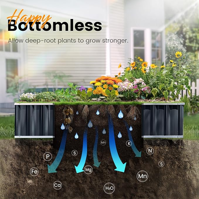 KING BIRD Raised Garden Bed 101" x 36" x 12" 4 Installation Methods for DIY Galvanized Steel Metal Planter Kit Box with 2 Pairs of Gloves (Dark Grey)