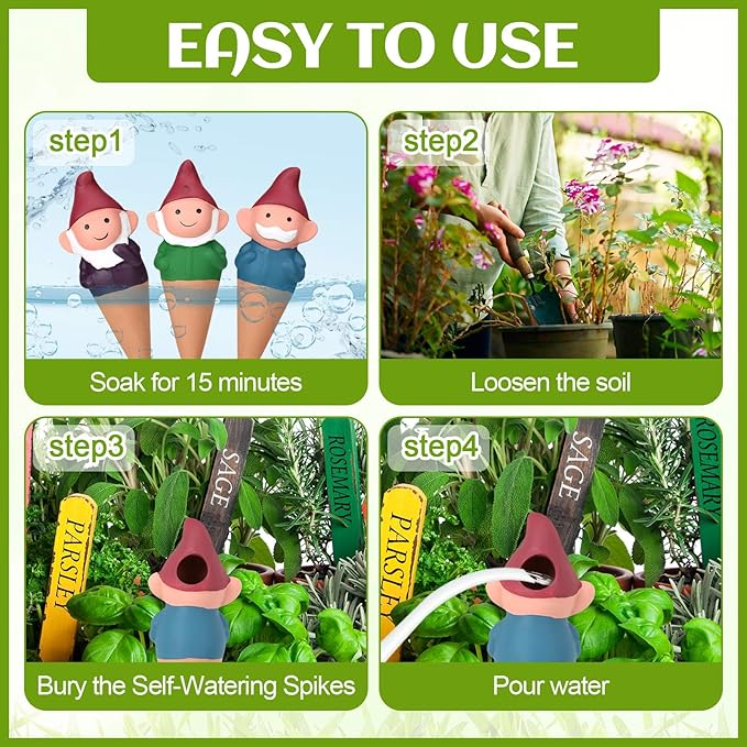 7 Pcs 3.4 Fl oz Terracotta Self Watering Spikes Cute Gnomes Auto Water Planter Insert Small Watering Globes Slow Vacation Waterer Devices Indoor Outdoor House Plant Accessories