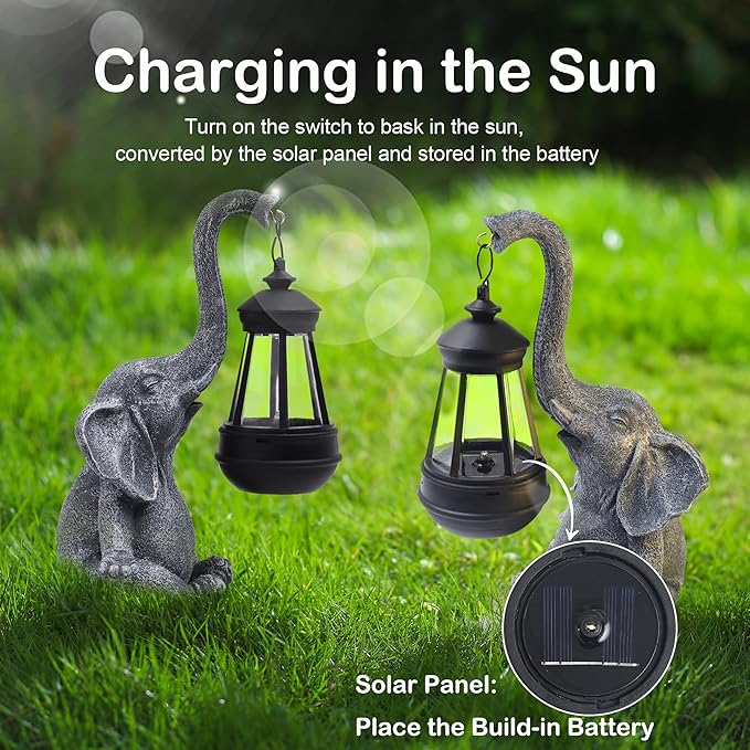 Attivolife Lucky Elephant Solar Statue Light for Garden Decor, Outdoor Waterproof Figurines Lamp, Art Patio Lawn Easter Balcon Yard Ornament - Beautifully Home Ideal Birthdays Gifts for Women Mom