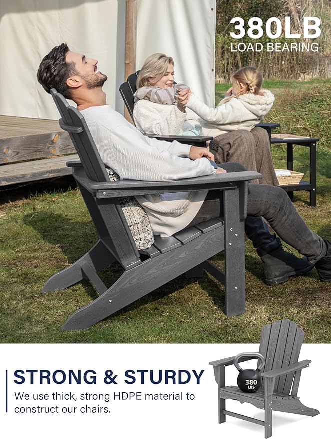KINGYES HDPE Adirondack Chair Set of 8, Classic Oversize Adirondack Chair, Grey