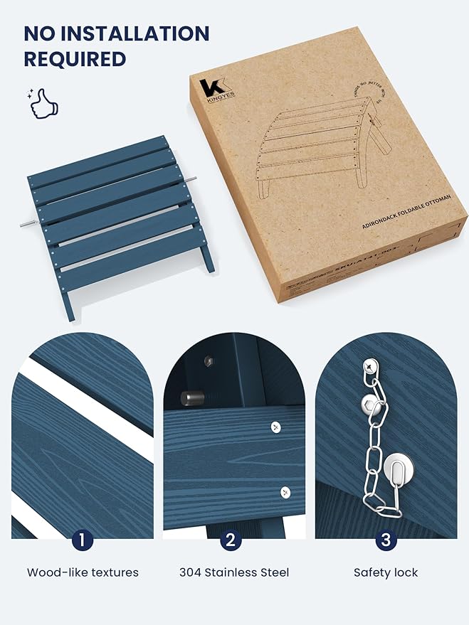 KINGYES Folding Adirondack Ottomans Set of 2 for Adirondack Chair, Navy