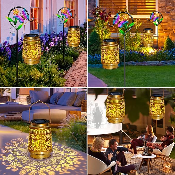 TEDOF Solar Lanterns Outdoor Waterproof,Butterfly Solar Lights Garden Decor Gifts for Mom Women Grandma Decoration Outside for Yard, Patio,Backyard,Porch