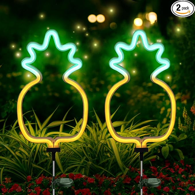 SunKite Pineapple Solar Garden Lights Solar Decorative Stake Lights Outdoor Waterproof Solar Neon Lights for Garden,Yard, Lawn, Pathway, Patio,Backyard Decor(2 Pack)