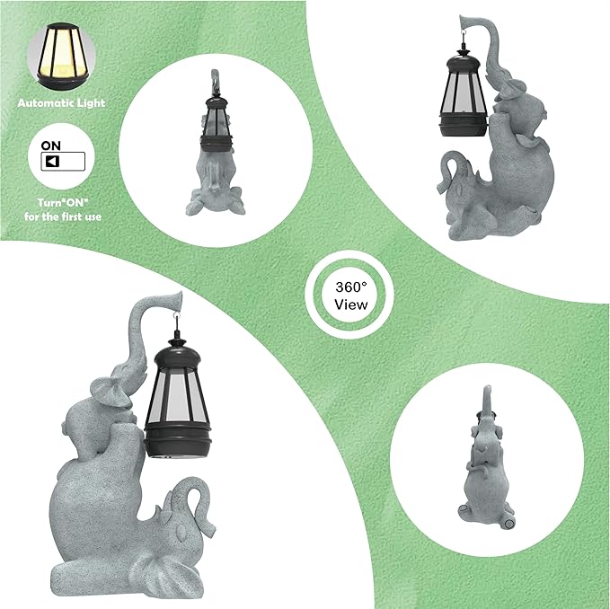 Solar Garden Statue 10 Inch Elephant Decor for Outside Yard Decoration Outdoor Unique Housewarming Gardening Birthday Gifts for Women Grandma