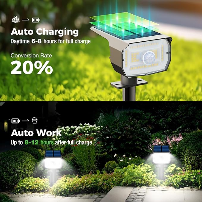 [ 8 Pack/56 LED ] Solar Lights Outdoor Motion Sensor, Spot Landscape Lighting with 3 Modes, Waterproof Spotlights Dusk to Dawn for Outside Yard Tree Garden Pathway Sidewalk Driveway, Cool White