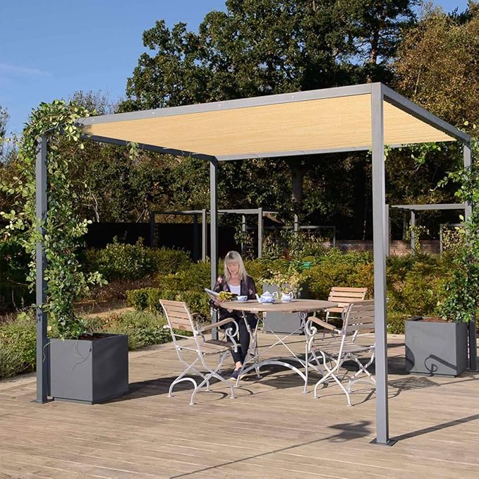 Eden's Decor Straight Flat-Edged Sun Shade Sail Rectangular 8' x 19' Beige UV-Blocking Outdoor Canopy Fabric Cloth Awning for Pergola Patio Garden Backyard Custom Size