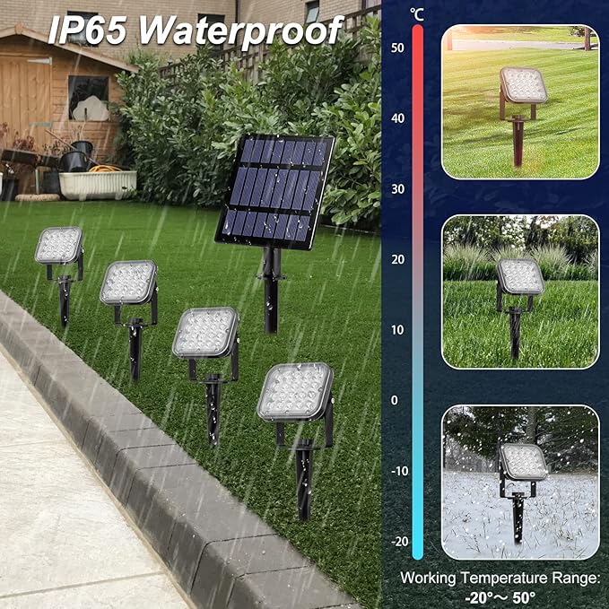 T-Sun Solar Spotlights Outdoor, 4 in 1 Color Changing Solar Landscape Spot Lights Auto ON/Off RGB Solar Garden Pond Lights for Yard, Pathway, Driveway, Pool Area(RGB)