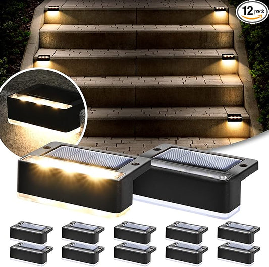 SOLPEX Solar Fence Lights, 6 LEDs Solar Lights Outdoor Waterproof Solar Powered for Deck, Stair, Front Porch, Balcony, Walkway, Garden, Yard, Patio, Pool Decor, IP65 Waterproof (12 Pack, Warm White)