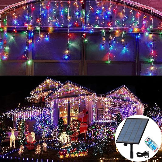 Solar Christmas Lights Outdoor Waterproof Christmas Decorations Curtain Lights 320LED 29.5ft 60 Drops, Solar Powered Rechargeable Fairy Lights for Party, Holiday, Wedding Decorations(Multicolor)