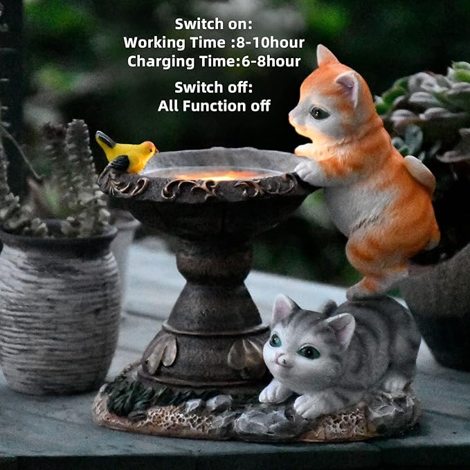 Cat Garden Figurines Outdoor Decor Solar Statue with LED Lights for Patio Lawn Yard Art Decoration Housewarming Garden Gift