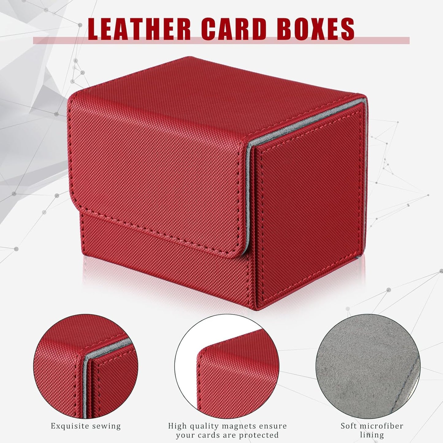 Yookeer 6 Pack Leather Deck Cases 100+ Card Deck Game Box Magnetic Playing Card Storage Box for 100 Plus Cards Compatible with Tcg(White,Black,Red,Yellow,Purple,Horizontal)