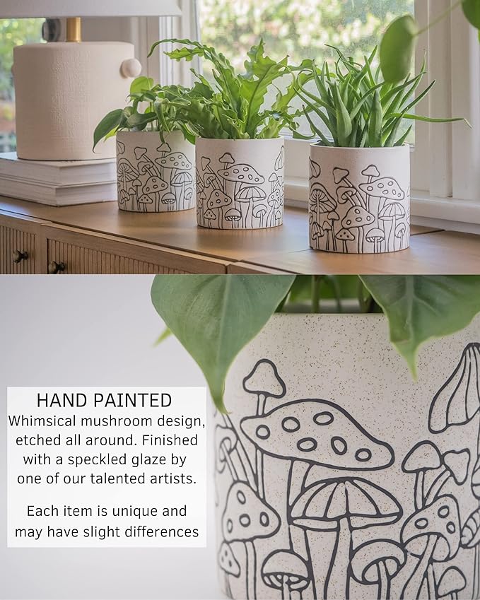 BASE ROOTS Mushroom Planter, Speckled White, Indoor/Outdoor, Holds Small Plants