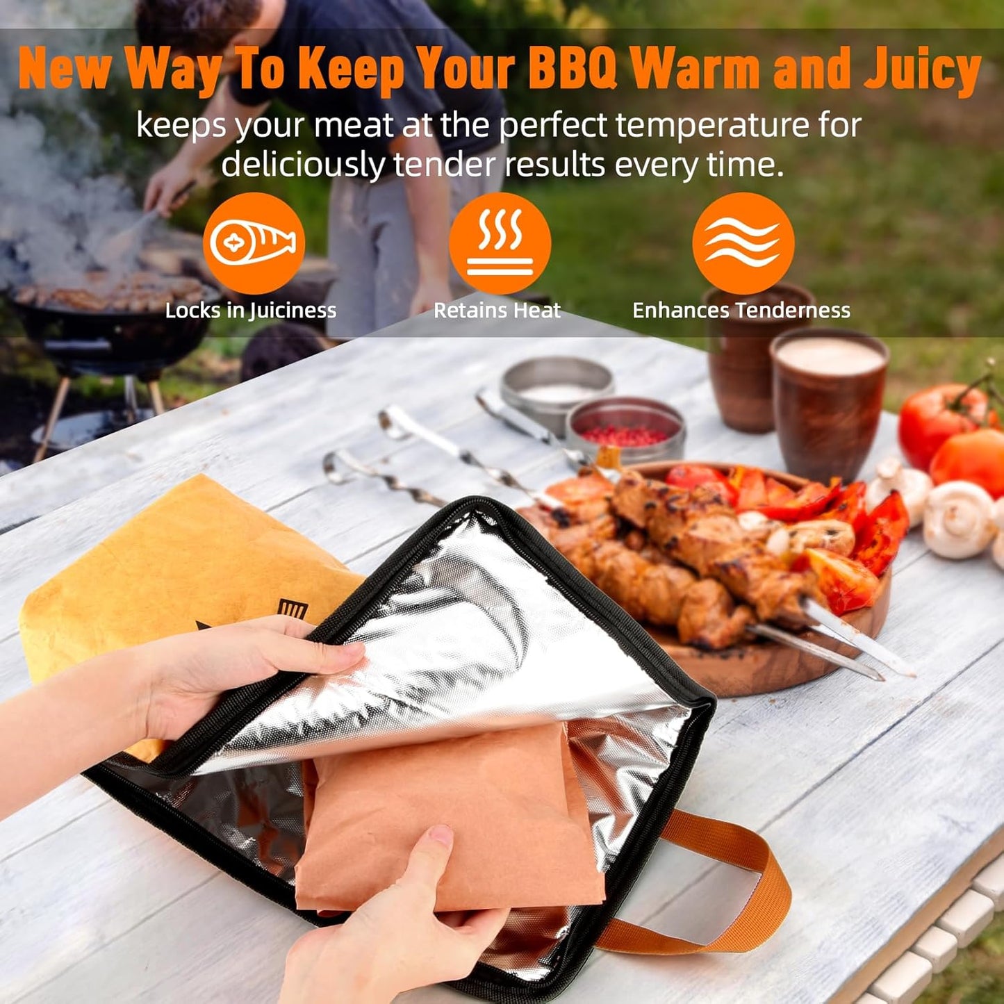 BBQ Blanket for Resting Meat,Smoker Meat Resting Blanket, Reusable Smoker Grilling Meat Insulated Resting Bag with Wide Mouth for Large Brisket/Beef/Pork Shoulders/Turkeys (BBQ Blanket 15in)