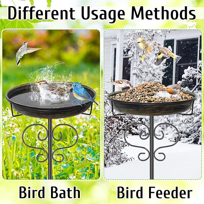 Bird Bath for Outside,Freestanding Metal Bird Bath Feeder with Heavy Duty 5 Prong Stake, Garden Birdbath Birdfeeder Bowl for Yard Lawn Patio Decor (Vintage Gold)