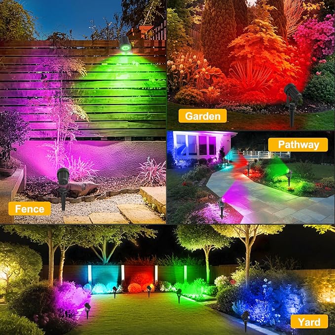 T-SUNUS Solar Spot Lights Outdoor Color Changing 6-in-1, Solar Landscape Spotlights RGB Lighting Waterproof IP65 Wall Lamp 9.8ft Cable for Patio Pathway Yard Garden Holiday (Multi-Color)