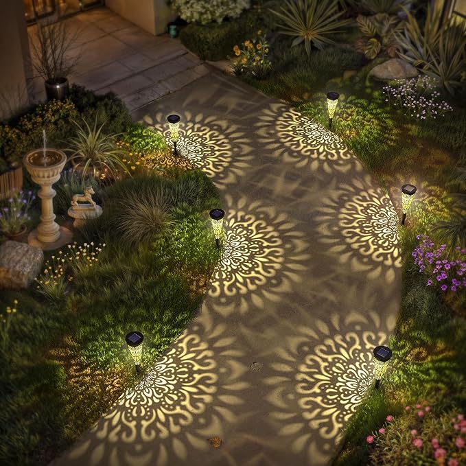 6 Pack Solar Lights Outdoor Garden Decorative Solar Pathway Lights Waterproof Plastic Outside Solar Path Landscape Lights Gardening Gifts for Women Mom Father Backyard Walkway Yard Decor