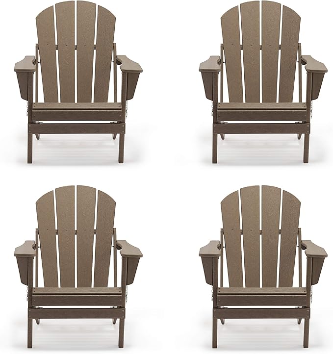 Westin Outdoors Laguna WO Home Furniture Adirondack Chair 4 PC Set Classic Outdoor Patio Folding Chair for Bon Fire Pit Lawn Backyard Beach Plastic Weather-Resistant (WeatherWood)