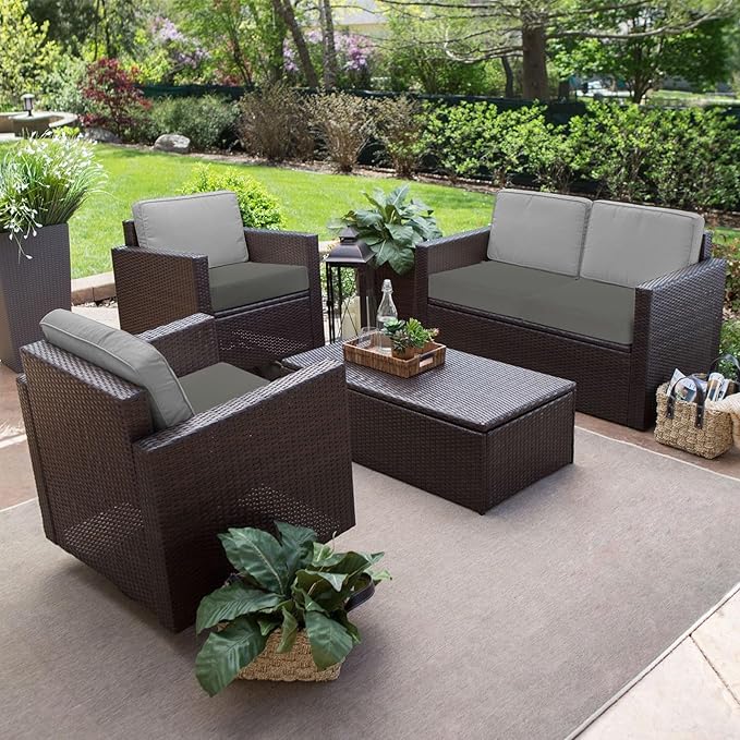 Favoyard Outdoor Chair Cushion 22 x 22 x 3 Inch Rainproof & 3-Year Fade Resistant Patio Furniture Cushions with Removable Cover and Adjustable Ties for Garden Sofa Couch Pads Set of 2, Dark Gray