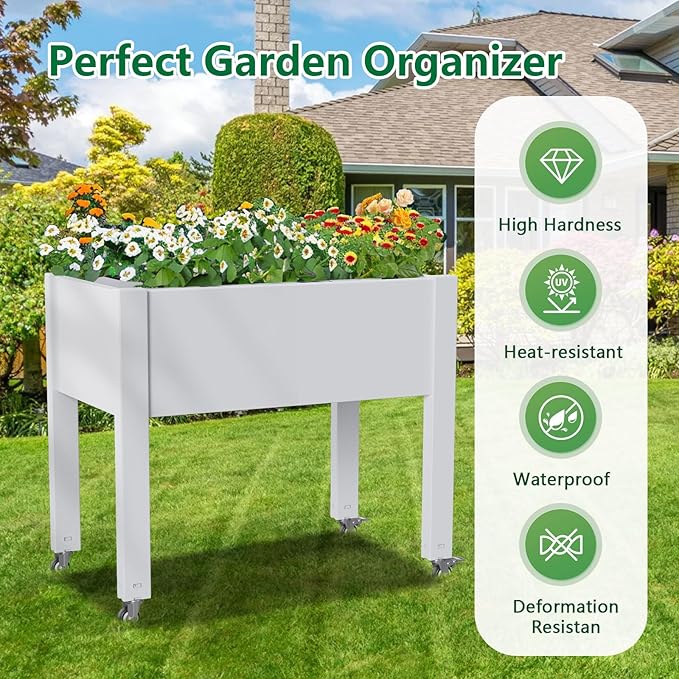 Horticulture Raised Garden Bed with Legs, Divisible Raised Resin Planter Box for Backyard, Patio, Balcony, with 4 Legs, 4 Swivel Lockable Wheels(Ashen,30.04 * 17.72 * 28.9)