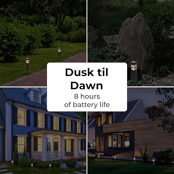 TECHKO Solar Mini-Bollard Cylinder Pathway Lights – 4-Pack, Dusk-to-Dawn, Weather-Resistant Outdoor LED Lighting