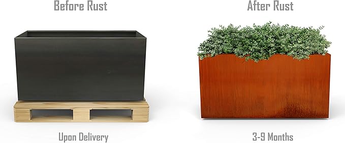 4 FT Corten Steel Planter Box – Large Rectangular Planter for Outdoor Plants | Heavy Duty Metal Garden Bed | Made in USA, Fully Assembled