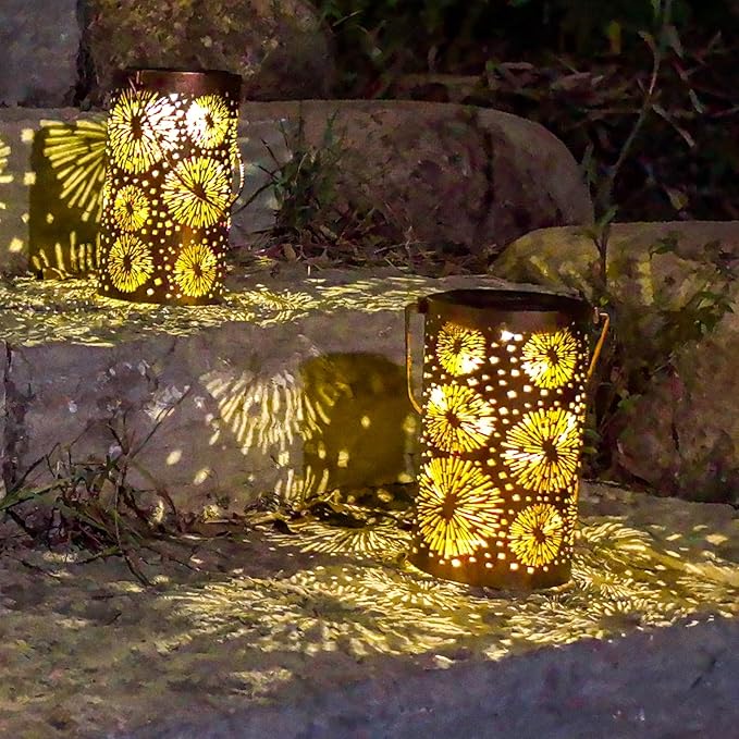 4 Pack Fireworks Solar Gardening Lanterns, Garden Decor for Outside, Pattern Solar Decorative Lights, Waterproof, Outdoor Gifts for Women, Mom, Grandma, Yard Gifts for Patio, Pathway