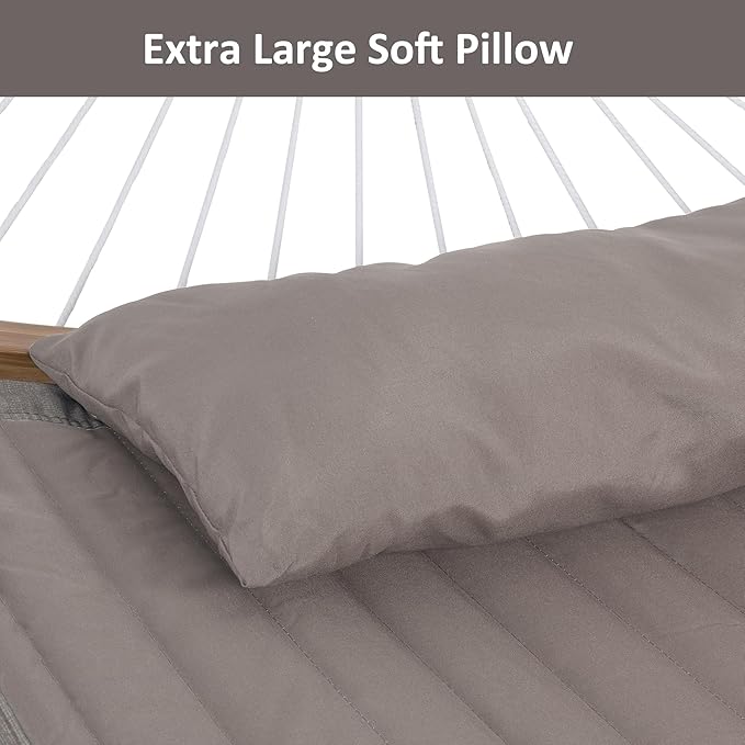 SUNCREAT Hammocks Portable Hammock with Frame, Backyard Double Hammock with Curved Spreader Bar, Brown